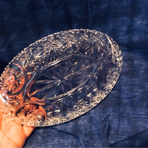 Intricate American Brilliant cut crystal platter, pinwheel design , sawtooth - Picture 7 of 7
